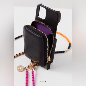 Black Leather Iphoria I Phone 13 Case w detachable mala style necklace
